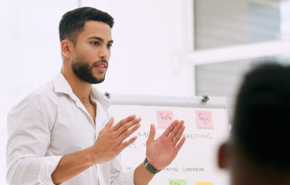 A presenter leading a meeting.