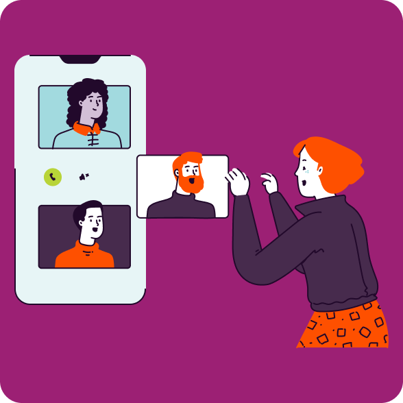 Illustration of a woman participating in online meeting.