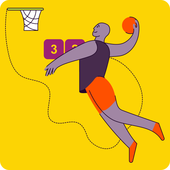 Illustration of basketball player sinking a basket.