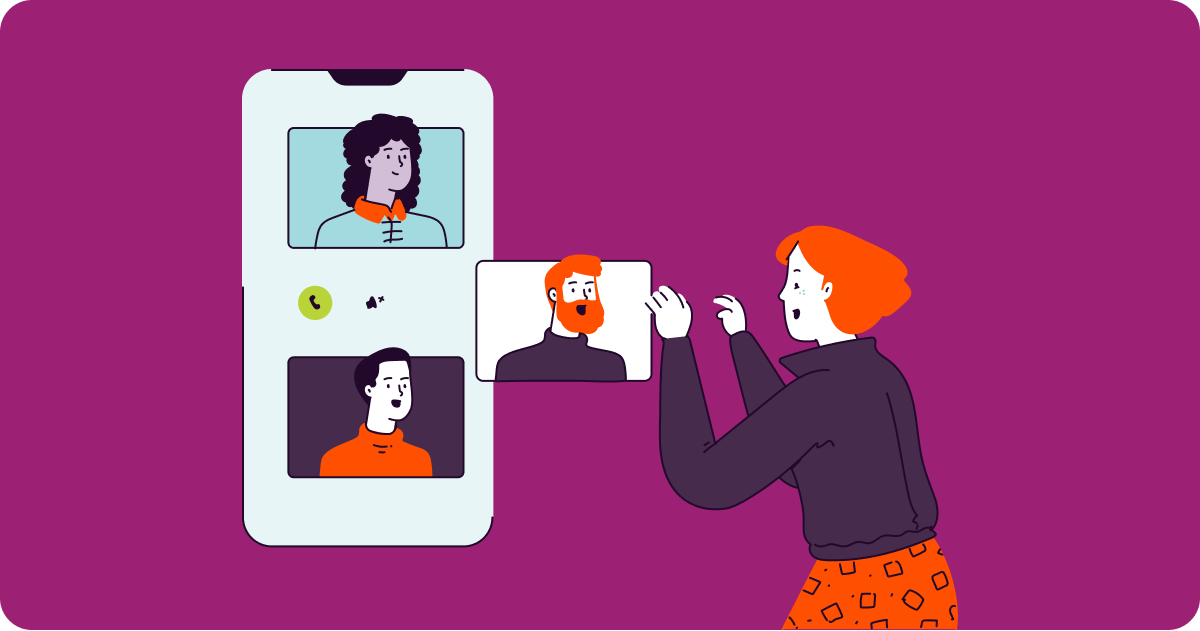 Illustration of a woman participating in online meeting.