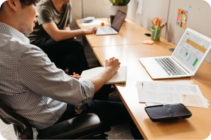 Man working at desk.