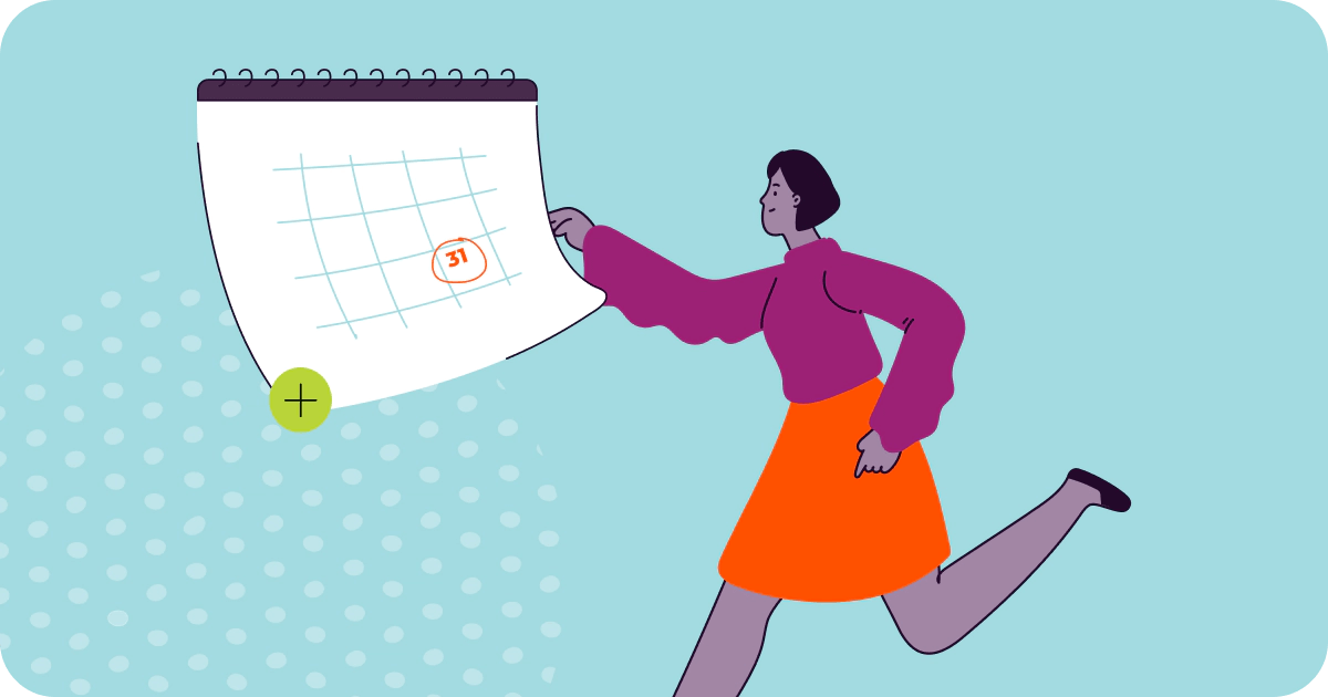 Illustration of woman looking at a calendar.