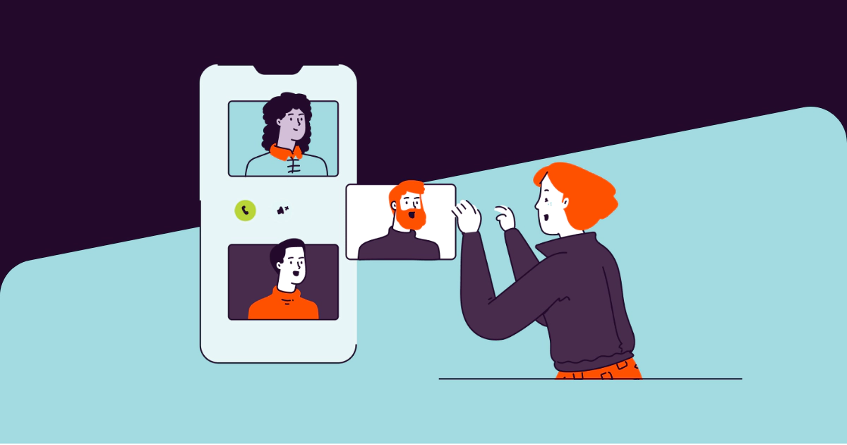 Illustration of a team having a video call.